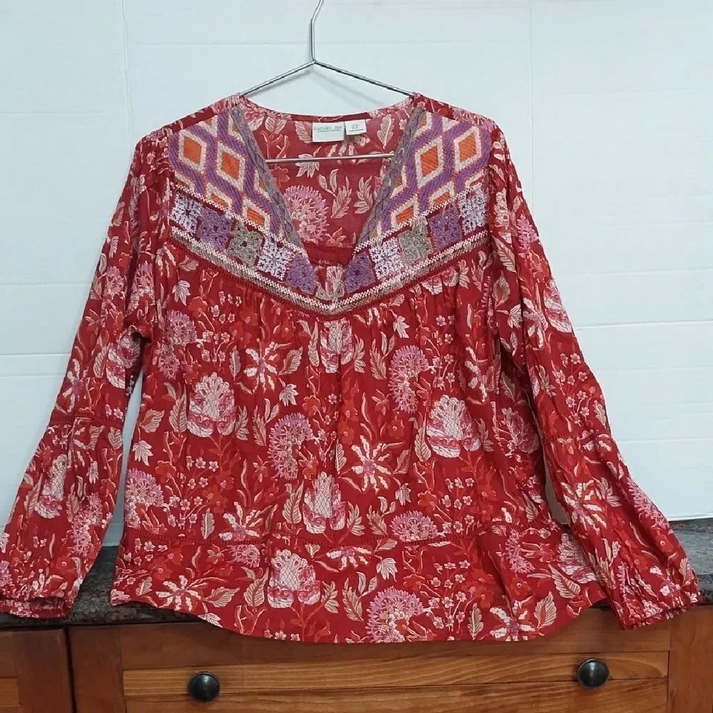 Rachel Zoe Red and White Embellished Sailor Collar Blouse...Almost NEW...SIZE M